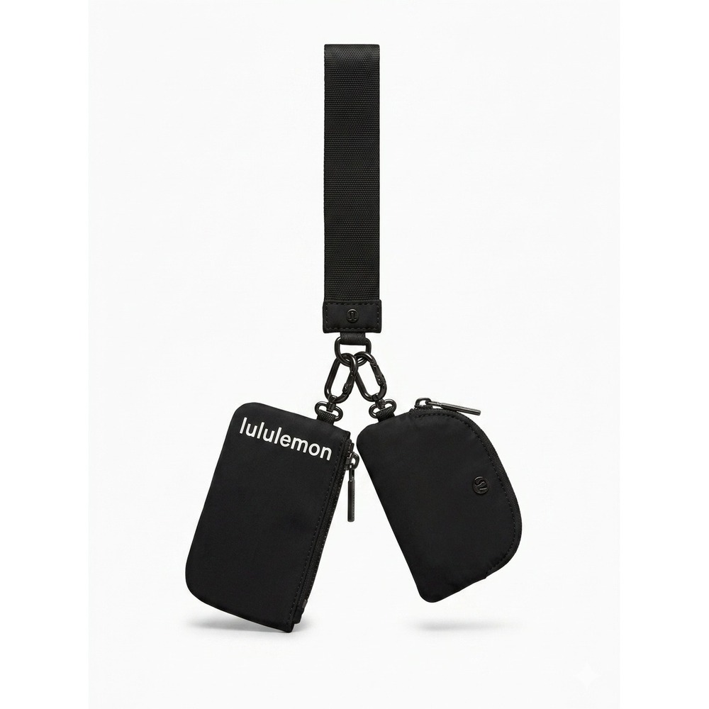 Lululemon Dual Pouch Wristlet Unisex OS Black Excellent Zippered Keychain Bag
